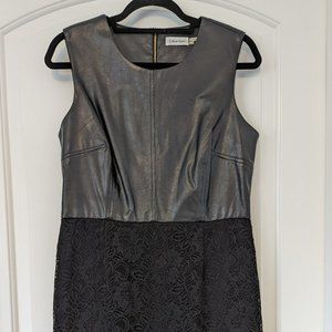 Calvin Klein Faux Leather and Black Sheath Lace Dress